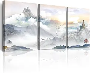 DZRWUBHS Canvas Wall Art For Living Room Wall Decor For Bedroom Bathroom Office Decor Mountain Abstract Paintings Landscape Prints Artwork Modern Framed Home Decorations Ready to Hang 12x16 3 Piece