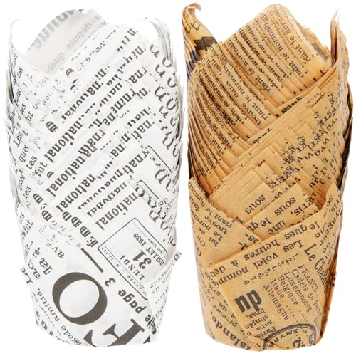 Healifty 100 Capacillos para Cupcakes en Forma de Tulipán 100 Piezas Papel Apto para Alimentos Resistente al Aceite Moldes para Muffins Decorativos en Color Blanco y Kraft Ideales para