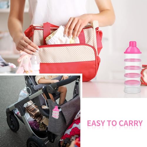 Image of Stackable Baby Milk Powder Dispenser, 5-Layer BPA-Free Formula Storage Container, Portable, Non-Spill Snack Cup for Travel & Home, Food-Grade Multipurpose Baby Food Organizer (Pink)