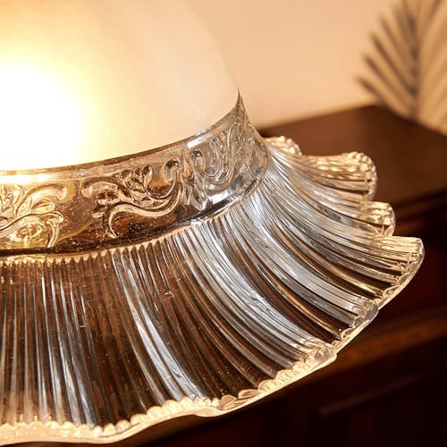 Suspension en verre vintage dépoli cannelé avec accents bois - 6