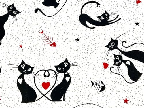 Tela con estampado de gatos enamorados, producto fabricado en Italia, 100% algodón puro, 180 cm de ancho, aumento de longitud por metro