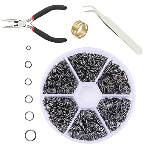 Hitasi 丸カン アクセサリーパーツ 4Mm 5Mm 6Mm 7Mm 8Mm 10Mm ピアス パーツ セット イヤリング ネックレス 金具 基礎パーツ リング ピンセット ペンチ ジュエリー修理キット DIY ハンドメイド 手芸 収納ケース付き ブラック