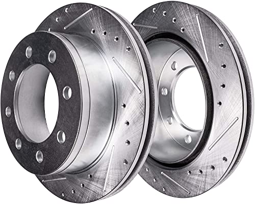 Image of Detroit Axle - Front Brake Kit for 2003-2008 Dodge Ram 2500 3500 | Drilled & Slotted Brake Rotors Right Brake Caliper 2004 2005 2006 2007 Replacement [13.9 inch Rotors]