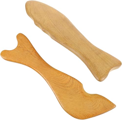 Healvian 2 unids en forma de pez Gua Sha tabletas de madera guasha herramientas de madera raspado herramienta de masaje guasha tableros cuerpo
