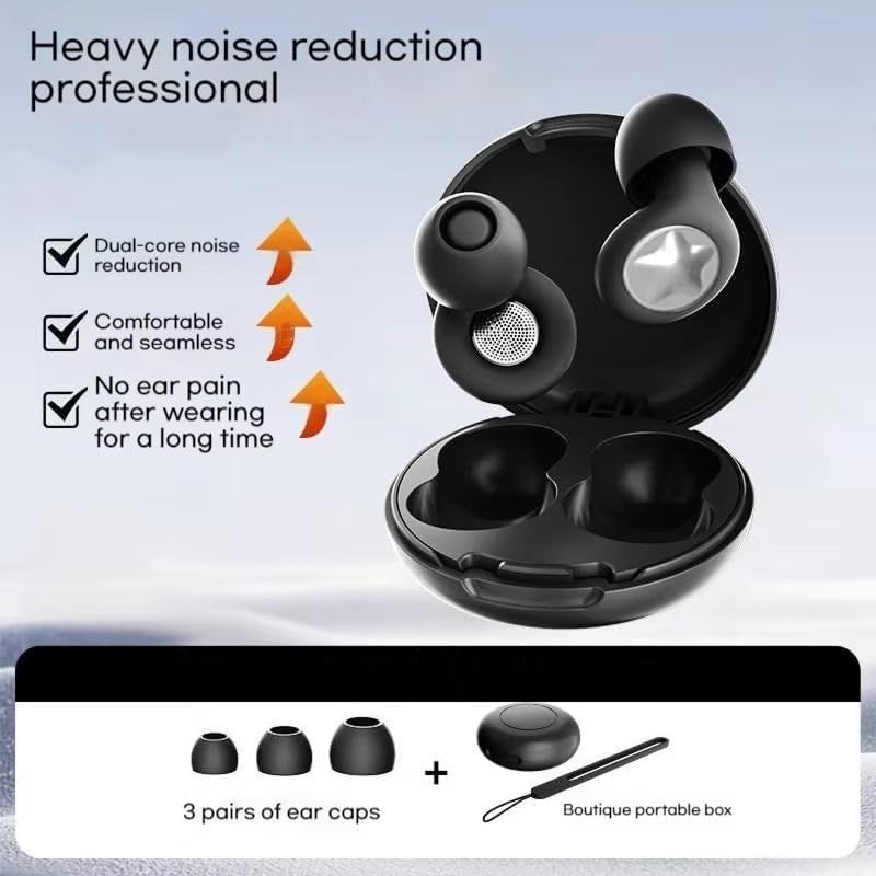 Tapones para los oídos con cancelación de ruido para dormir, silicona ultrasuave, reutilizable, negro, con funda portátil y 3 pares de tapones para los oídos