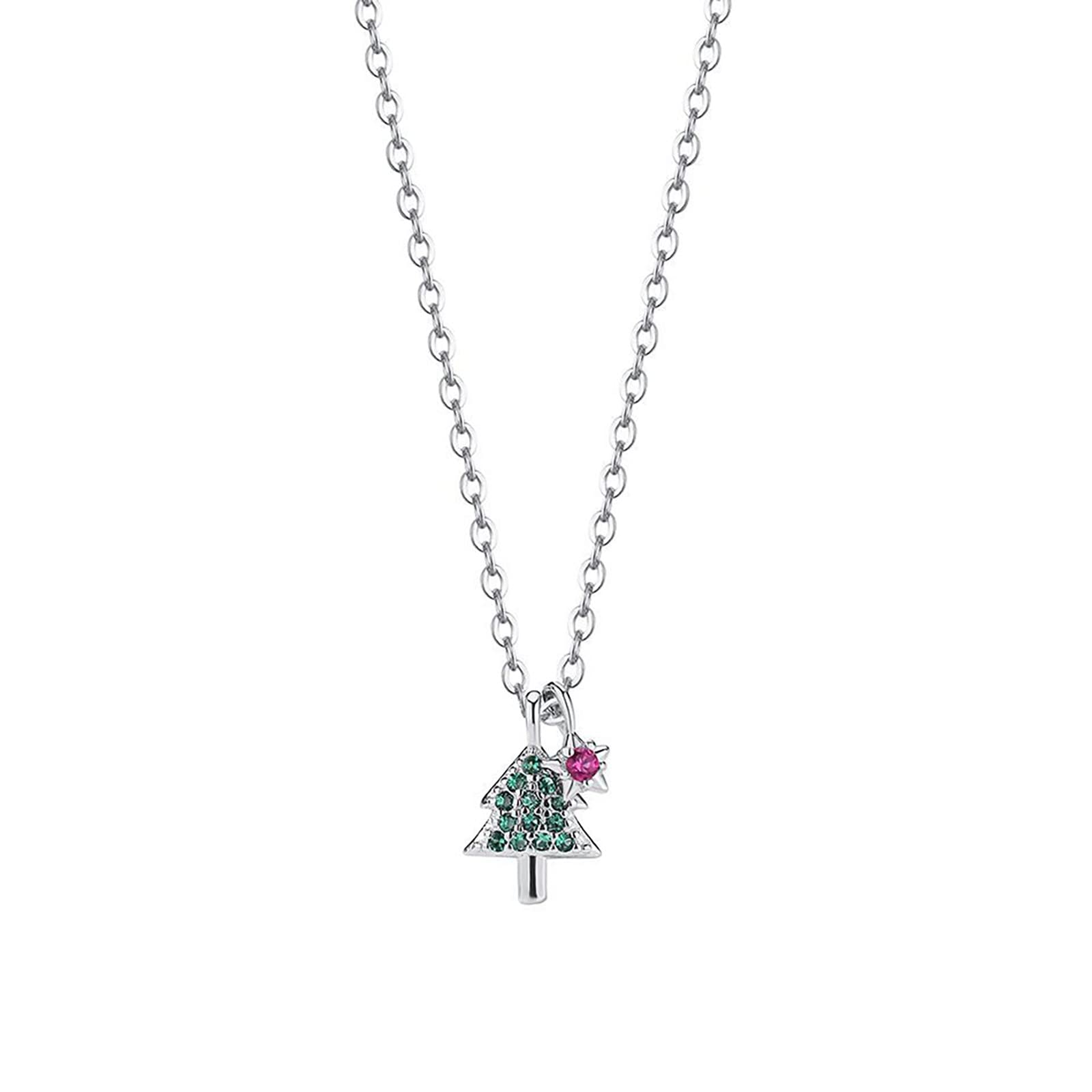 Mały diamentowy naszyjnik Dainty S925 Sterling Silver Choinka Naszyjnik Kobieta Śliczna cyrkonia Temperament Łańcuch do obojczyka Naszyjnik Łańcuchy męskie (srebrny jeden rozmiar)