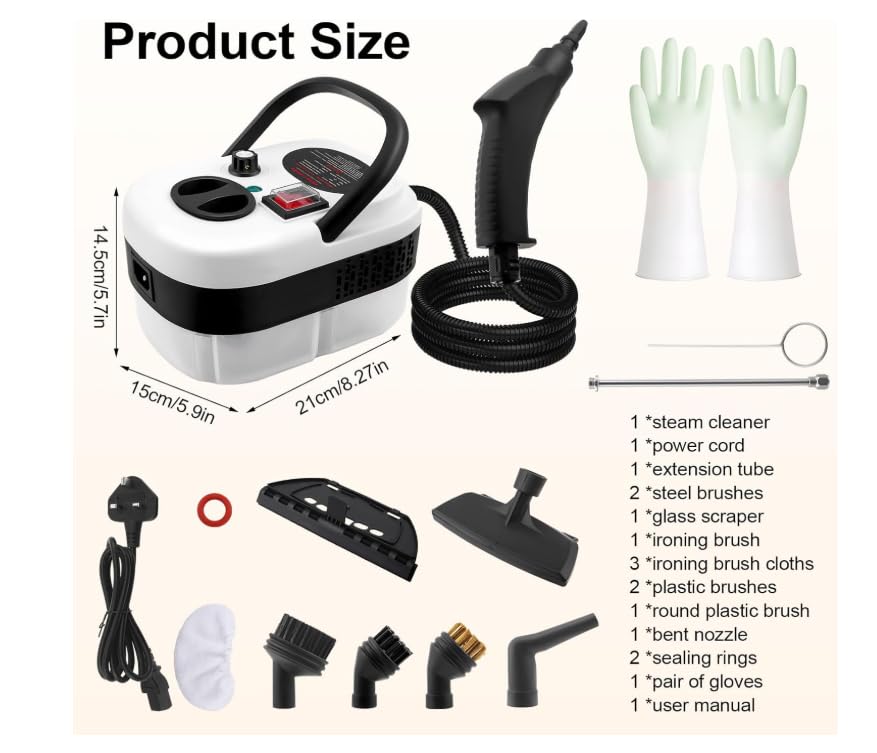 Vaporeta Limpieza Hogar, 3 Bar Limpiador a Vapor Vaporeta de Mano Steam Cleaner Vaporeta Limpieza Hogar Potente PortáTil Maquina de Vapor Limpieza Sofa Coche Cocina, 2500w, 1200ml