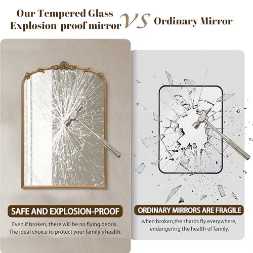 Image of Besdomus Vintage Gold Mirror for Bathroom: 24 inchx36 inch Ornate Arched Mirror | French Baroque Antique for Wall /Mantel /Bedroom /Entryway /Vanity /Hallway - Ideal for Fashion- Conscious