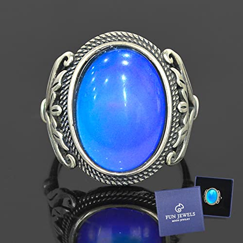 Burnished Sterling Silver Multi Color Change Oval Stone Mood Ring Size Adjustable4