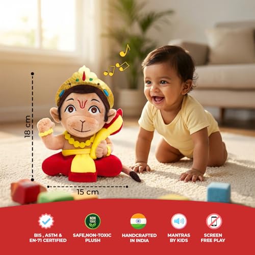 Image of Panda's Box Mantra Chanting Baby Hanuman | As Seen on Shark Tank | Interactive Musical Soft Stuffed Plush Toy | Non-Toxic, Safe| Best Birthday Gift for Newborn Kids (Boys, Girls) | Small - 18 CM