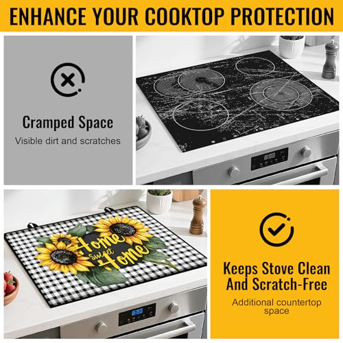 Image of Stove Top Cover for Electric Stove,Glass Stove Top Cover, Heat Resistant Glass Cooktop Cover, Stovetop Protector, Kitchen Decor, Dish Drying Mats Cover for Ceramic Washer Top 28.5x20.5 inch