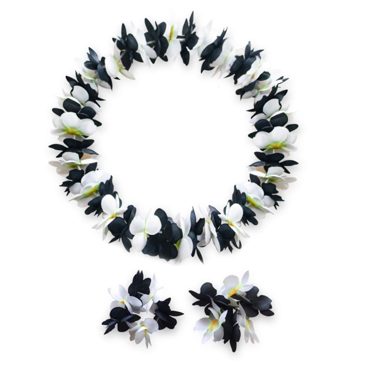 OSALADI 4pcs Artificial Flower Headband Necklace Bracelet for Hawaiian Luau Party White Black Tropical Decor for Adults Summer Fancy Dress