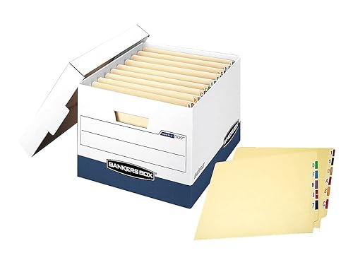Miniatura 3 de Bankers Box Paquete de 12 cajas de almacenamiento de archivos STOR/File End Tab de servicio pesado, plegado rápido, tapa abatible, blanco/azul
