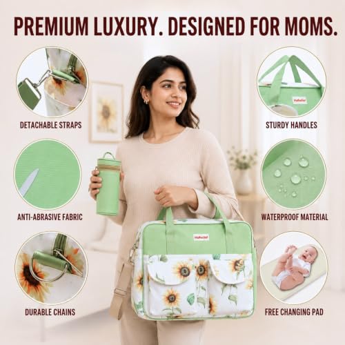 Image of Diaper Bag for Mothers for Travel with Changing Station | Tote Diaper Baby Bag for Mom | Diaper Bag with Insulated Bottle Holder & Changing Mat | 17 L,10 Pocket