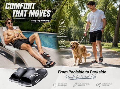 Image of Beach Pool Slides Sandals for Men,Bathroom Shower Shoes,Couple Slides Slippers Outdoor Indoor,Home House Slide Sandals