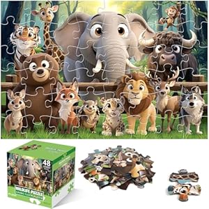 Jumbo Floor Puzzle for Kids,48 Piece Forest Animal Large Jigsaw Puzzles,Learning Educational Toys for Toddlers Ages 3-5,Wildlife Preschool Puzzles Children Easter Gift for Boy Girl Ages 4-8 W
