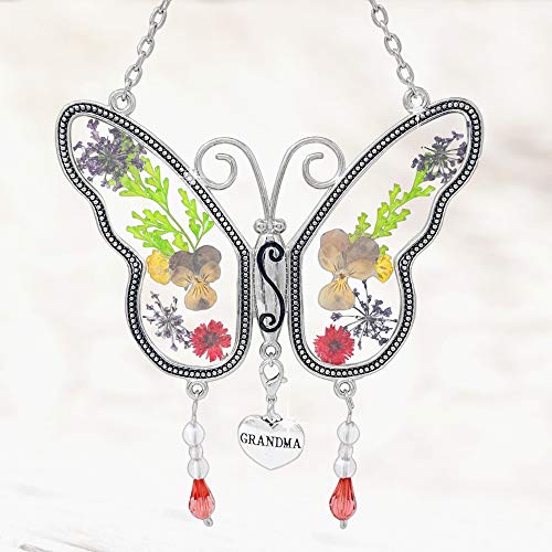 image for BANBERRY DESIGNS Grandma Butterfly Suncatcher with Pressed Flower Wing