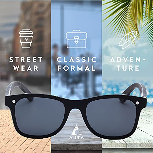 Image of Aluna - Wood and Bamboo Sunglasses For Men and Women, Modern Polarized Wayfarer, Plastic Framed Wooden Glasses