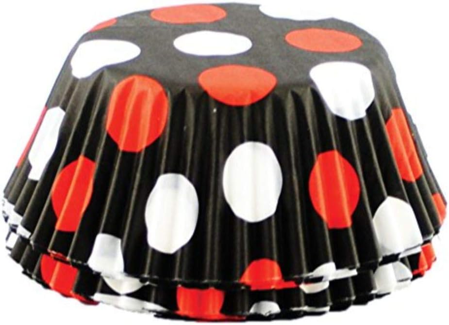 Fox RunPolka Dot Disposable Bake Cups, 3 x 3 x 1.25 inches, Black with Red