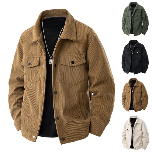 Cambkatl Men's Fleece Lined Vintage Corduroy Tactical Jackets - Lapel Button Down Long Sleeve Loose Winter Coats with Pockets2