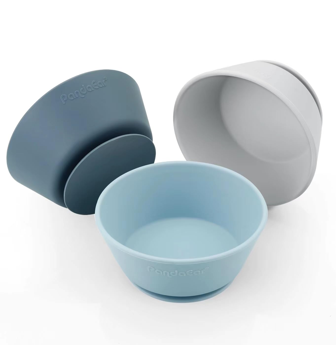 3 Pack Baby Bowls with Suction| Silicone Bowls for Baby Infant Kids First Stage Feeding| Food Grade Toddler Bowls Suction| Soft Safe BPA-Free Suction Bowls for Baby Toddlers -Blue/Gray