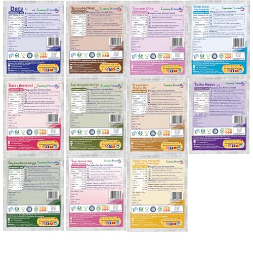 Image of TummyFriendly Foods Sprouted Porridge Mixes | Made of Sprouted Ragi Powder, Sprouted Whole-grains, Sprouted Pulses, Fruit, Vegetables and nuts For Little Ones | No Sugar, No Salt, No Milk, No Chemicals, No Pesticides & No GMO | Maximum Possible Nutrition From Real Food | Shelf-life 6 Month | Combo1n2n3 Trial Packs | 11 Baby Packs, 50g Each