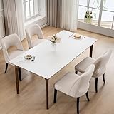 VKNOW Wooden Dining Chairs Set of 4, Modern Fabric Upholstered Dining Room Chair Kitchen Chairs, Farmhouse Dinner Chair for Kitchen Dining Room, Beige-Black Legs
