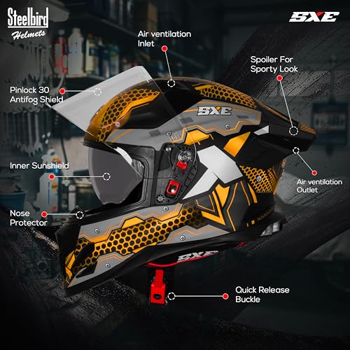 Image of Steelbird SBH-61 SXE X3 Pinlock ISI and Dot Certified Full Face Graphic Helmet for Men and Women with Inner Silver Sunshield