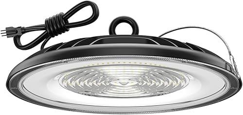 Glitgate Luz LED de bahía alta de 200 W, 28000 lm 5000 K UFO Luz de bahía alta LED con enchufe de EE. UU., gancho colgante, impermeable IP65,