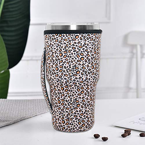 HaiMay 2 Pieces Reusable Iced Coffee Cup Sleeve Neoprene Insulated Sleeves Cup Cover Holder Ideal for 30oz-32oz Tumbler Cup,Trenta Starbucks,Large Dunkin Donuts, Leopard Style - Thumbnail 4