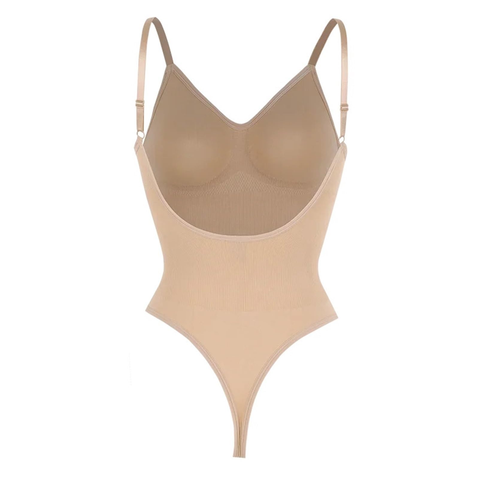Wdsbznb Women's Nude Shapewear Low Back Bodysuits Shapewear Thong Open Crotch Body Shaper U-Shape Backless Underwear Tummy Control Push Up Corset(,L)