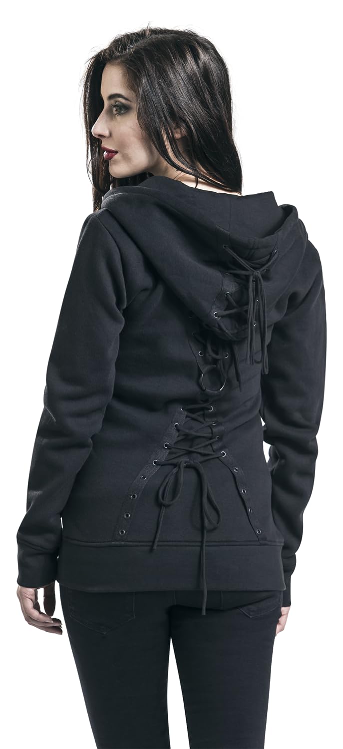 Gothicana by EMP Damen schwarze Kapuzenjacke mit Schnürung
