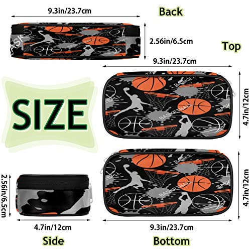 Image of Pardick Sport Basketball Big Capacity Pencil Pen Case Basketball Print Large Pencil Pouch with Zipper Compartments Pencil Bag for Boys Girls Adults Student Office School Supplies