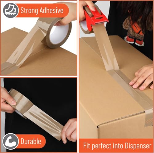 Image of Pro-Grip Strong Adhesive Packing Tape 50-Meter, 2 inch Heavy Duty Carton and Box Sealing Packaging Cello Brown Tape Roll for Shipping, Storage, Decorating, DIY, Industrial & Household, Dispenser