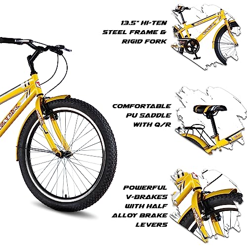 Vaux Excel 24t Cycle for Boys & Girls with V-Brakes, MTB Cycle with 13.5" Steel Frame, Alloy Rims,24x2.40inch Ralson Tyre, Bicycle for Boys 10 to 15 Years (Classic, Yellow) - Image 3