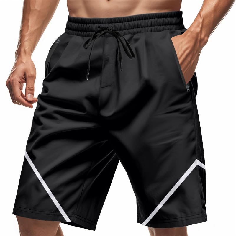 Summer Casual Beach Shorts Mens Fashion Classic Solid Color Lightweight Drawstring Waisted Sports Shorts