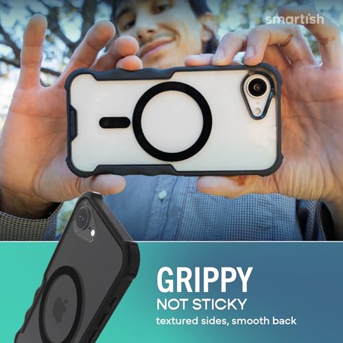 Image of Smartish iPhone 17e /16e MagSafe Case - Gripzilla Protective Magnetic Case for Men [Rugged + Tough] Military Grade Heavy Duty Grip Armor - Drop Tested for iPhone 17e /16e - Clearly Black