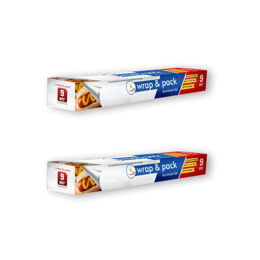 wrap and pack Aluminium foil 9 Meter (11 Micron) Pack of 2