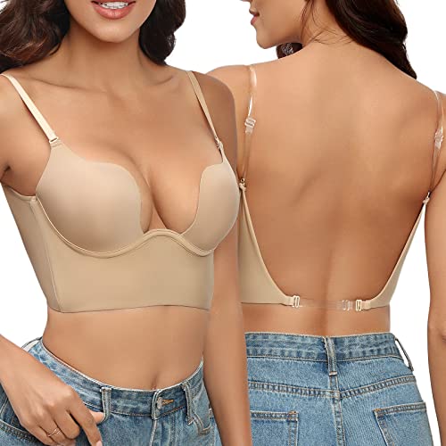 Tuopuda BH Rückenfrei Push-Up BH Damen mit Bügel Deep U Bra Abnehmbar...