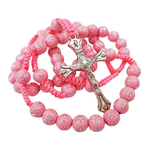 Treasure4U-Store Pink Beads Rosary Catholic for Women Or Girls with Cross Crucifix Religious Gift4