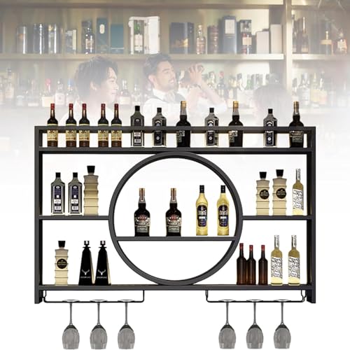Botellero de Pared de Metal rústico de 3 Niveles con Soporte para Copas, Estilo Industrial, Multiusos, para Armario, Elegante Organizador de Accesorios de Vino.
