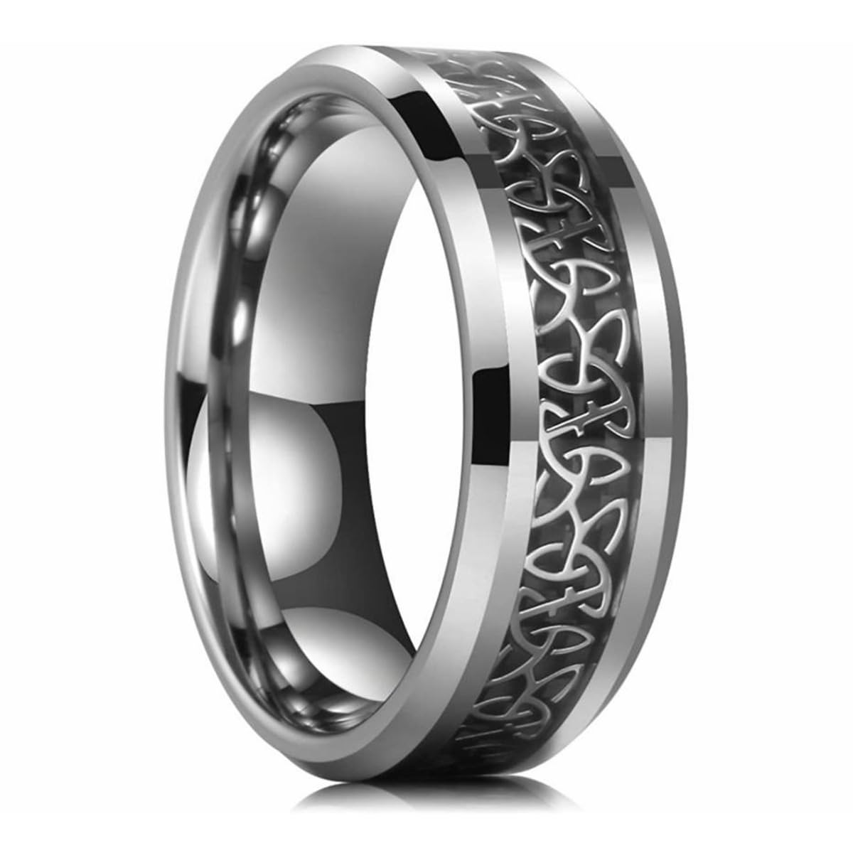 YAHOYA 8mm Tungsten Carbide Steel Ring Silver Color Carbon Fiber Celtic Knot Engagement Rings for Men Jewelry Gift