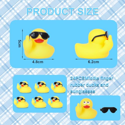AOT 24PCS Middle Finger Rubber Duck with Sunglasses,Middle Finger Ducks for Jeeps,Rubber Ducks Jeep Ducking,Jeep Ducks for Ducking,Dashboard Decorations, Yellow2
