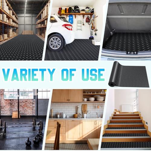 Image of Breling 16 in x 20 ft Rubber Diamond Plate Rolls Garage Floor Mat for Under Car, Heavy Duty Flooring Rug for Trailers Garage, PVC Water /Stain Outside Stall Resistant Parking Rv Tool(Black)