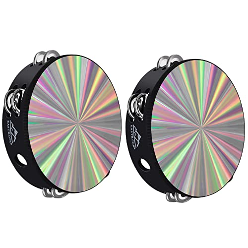 EASTROCK 2 Pack 8 Inch Double Row Jingles Radiant Tambourine for Adults