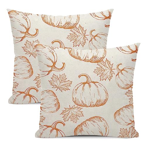 Yxuiyal Fall Decor Pillow Covers 16x16 Set of 2 Orange Pumpkin Maple Leaves Throw Pillow Covers Outdoor Fall Thanksgiving Decorations for Home Autumn Decorative Cushion Covers for Couch Sofa
