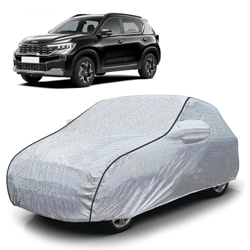 Image of Sulfar 100% Waterproof Car Body Cover Compatible with Mirror for Kia Sonet (Triple Stitched, Full Bottom Elastic, Magic Silver with Black Piping)