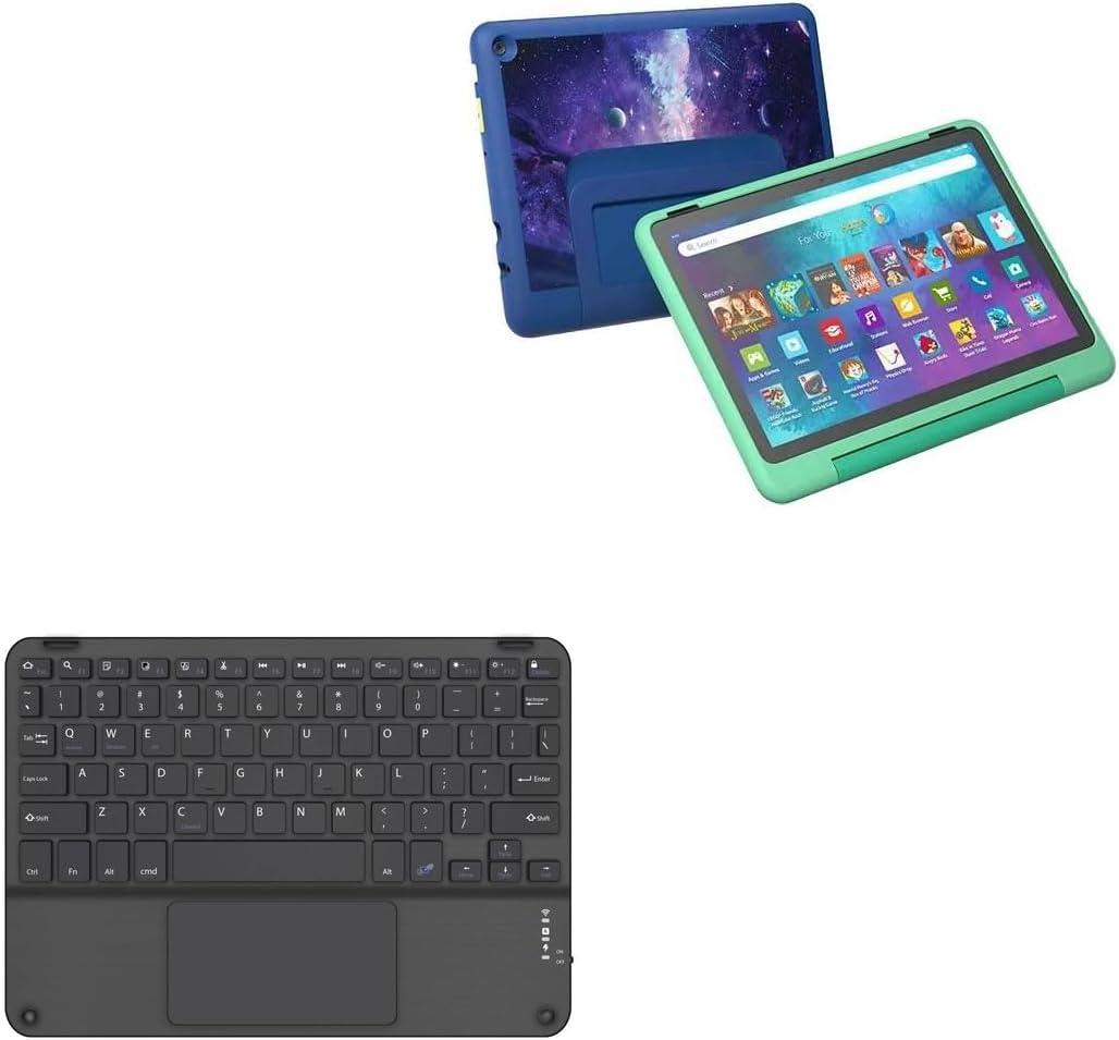 BoxWave Keyboard Compatible With Amazon Fire HD 10 Kids Pro tablet (2024) - SlimKeys Bluetooth Keyboard with Trackpad, Portable Slim TouchPad - Jet Black