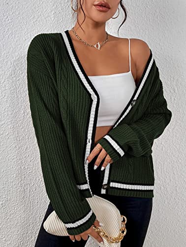 Womens Open Front Cardigan Button Down Striped Sweater Casual Loose Fitting V Neck Knit Coat3