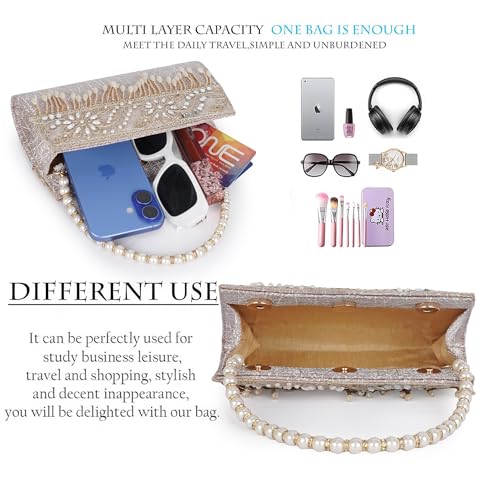 Image of Nevis Women's Embellished Clutch with Pearl Handle | Fancy Designe & Wedding Potli Bag for Festive & Evening